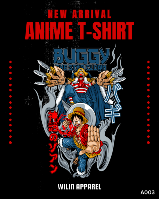 Kaos Cotton Pria Wanita Anime One Piece Buggy